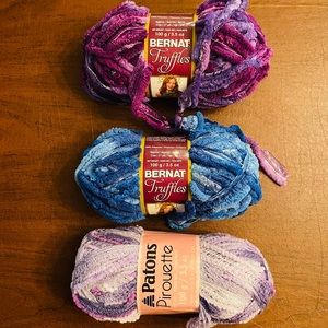 Bernat Truffles Yarn and Patons Pirouette Yarn